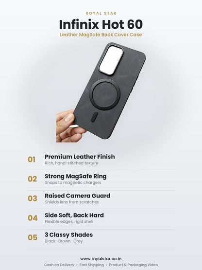 Infinix Hot 60 Leather MagSafe Case features - Royal Star