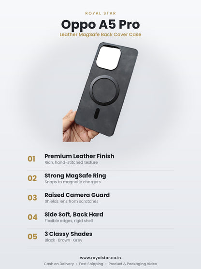 Oppo A5 Pro Leather MagSafe Case features - Royal Star