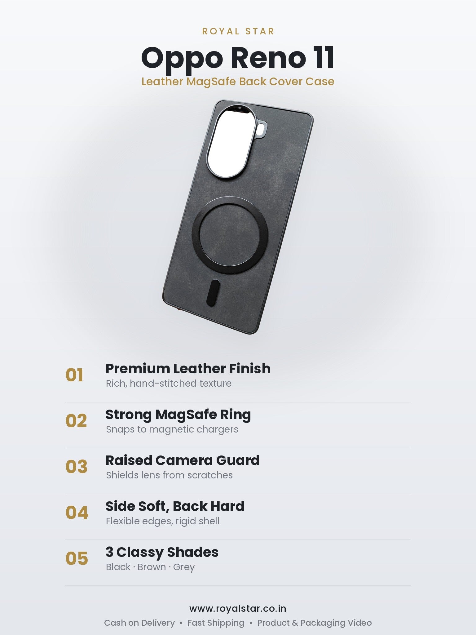 Oppo Reno 11 Leather MagSafe Case features - Royal Star
