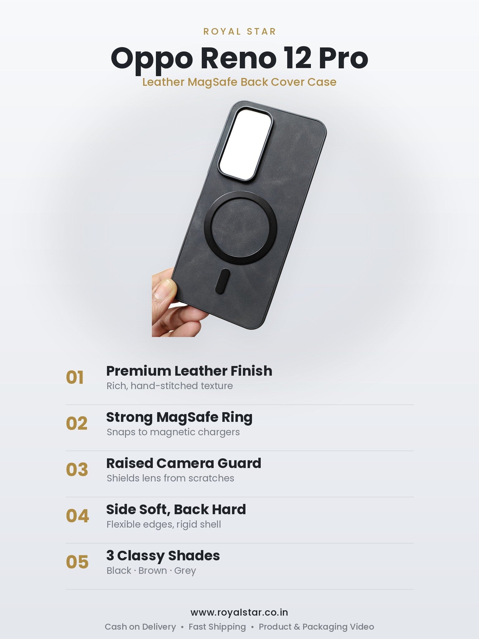 Oppo Reno 12 Pro Leather MagSafe Case features - Royal Star