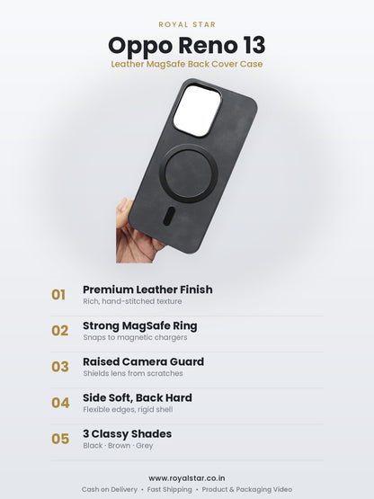 Oppo Reno 13 Leather MagSafe Case features - Royal Star