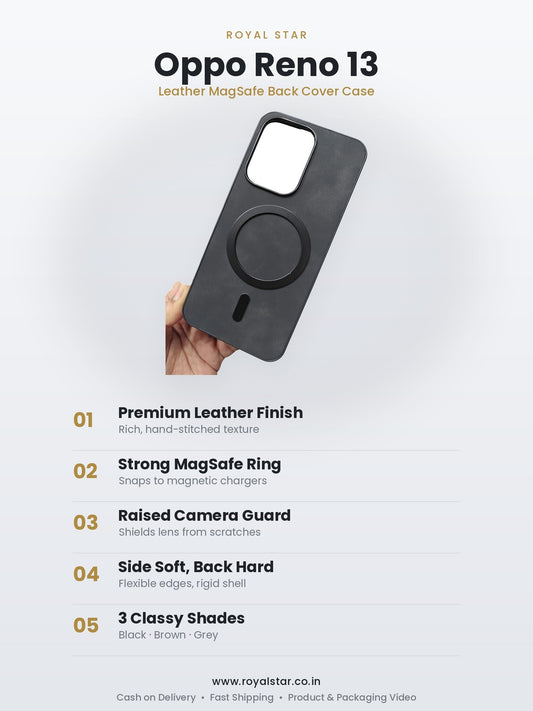 Oppo Reno 13 Leather MagSafe Case features - Royal Star