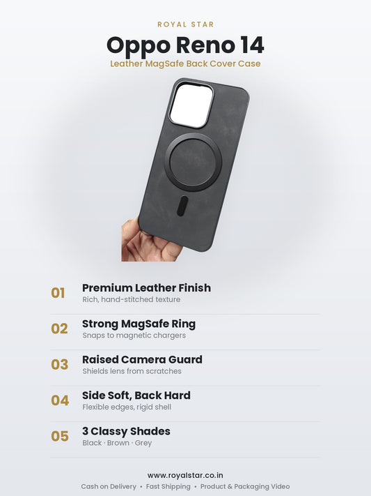 Oppo Reno 14 Leather MagSafe Case features - Royal Star