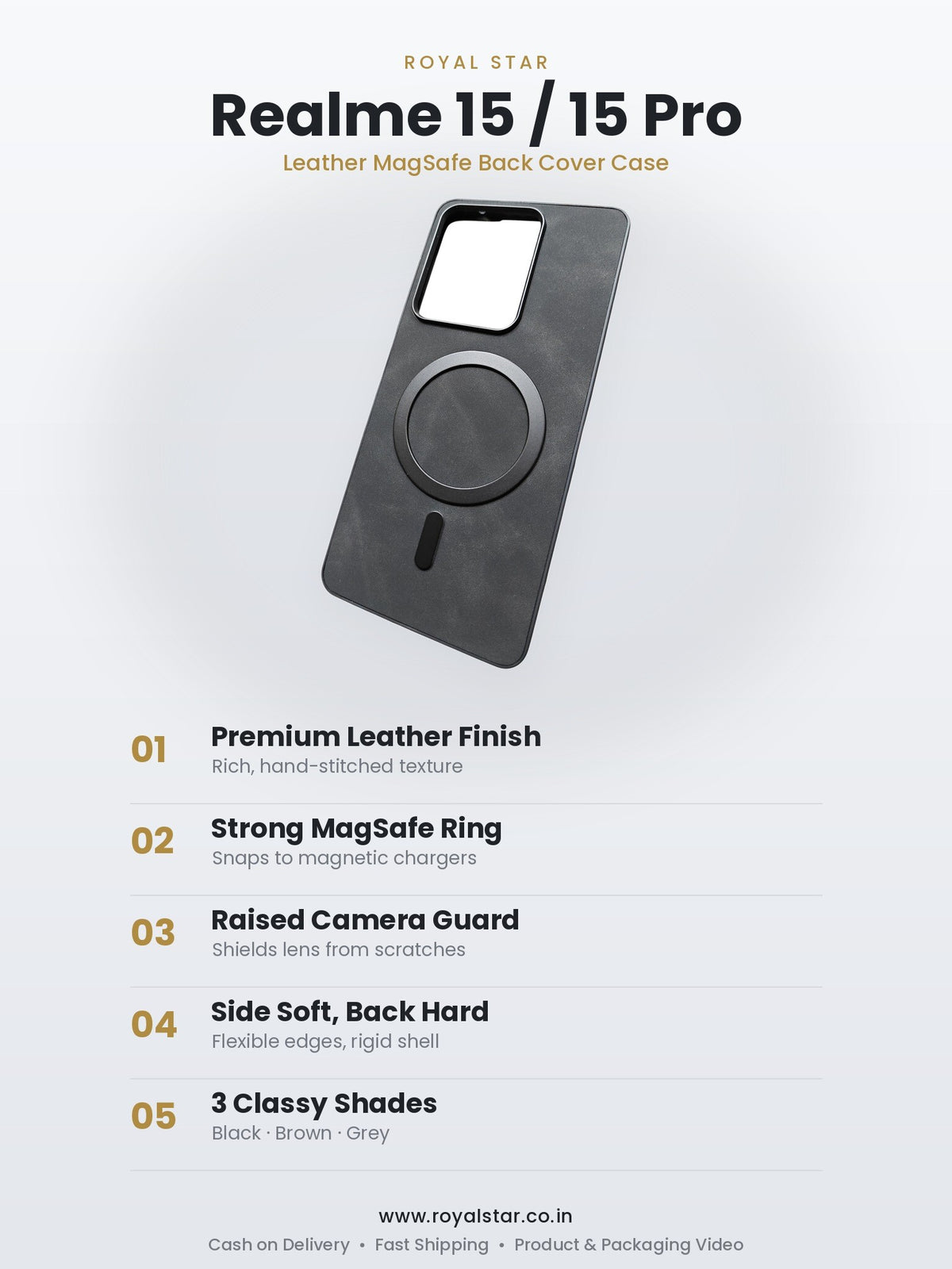 Realme 15 Leather MagSafe Case features - Royal Star