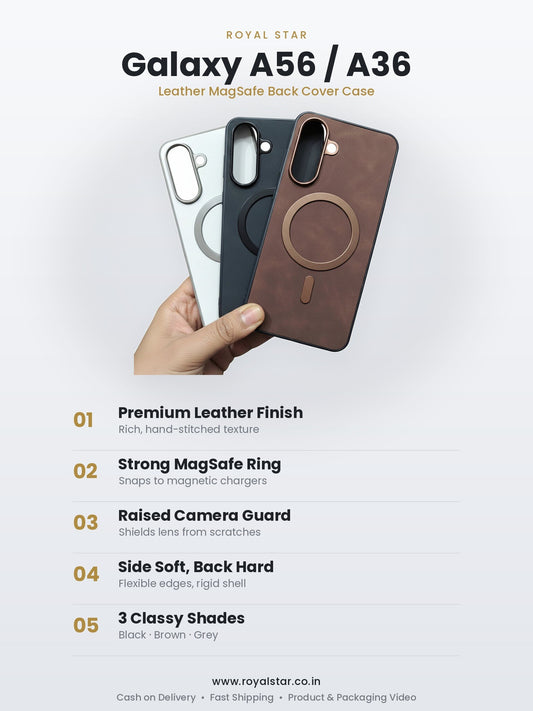 Samsung Galaxy A56 Leather MagSafe Case features - Royal Star
