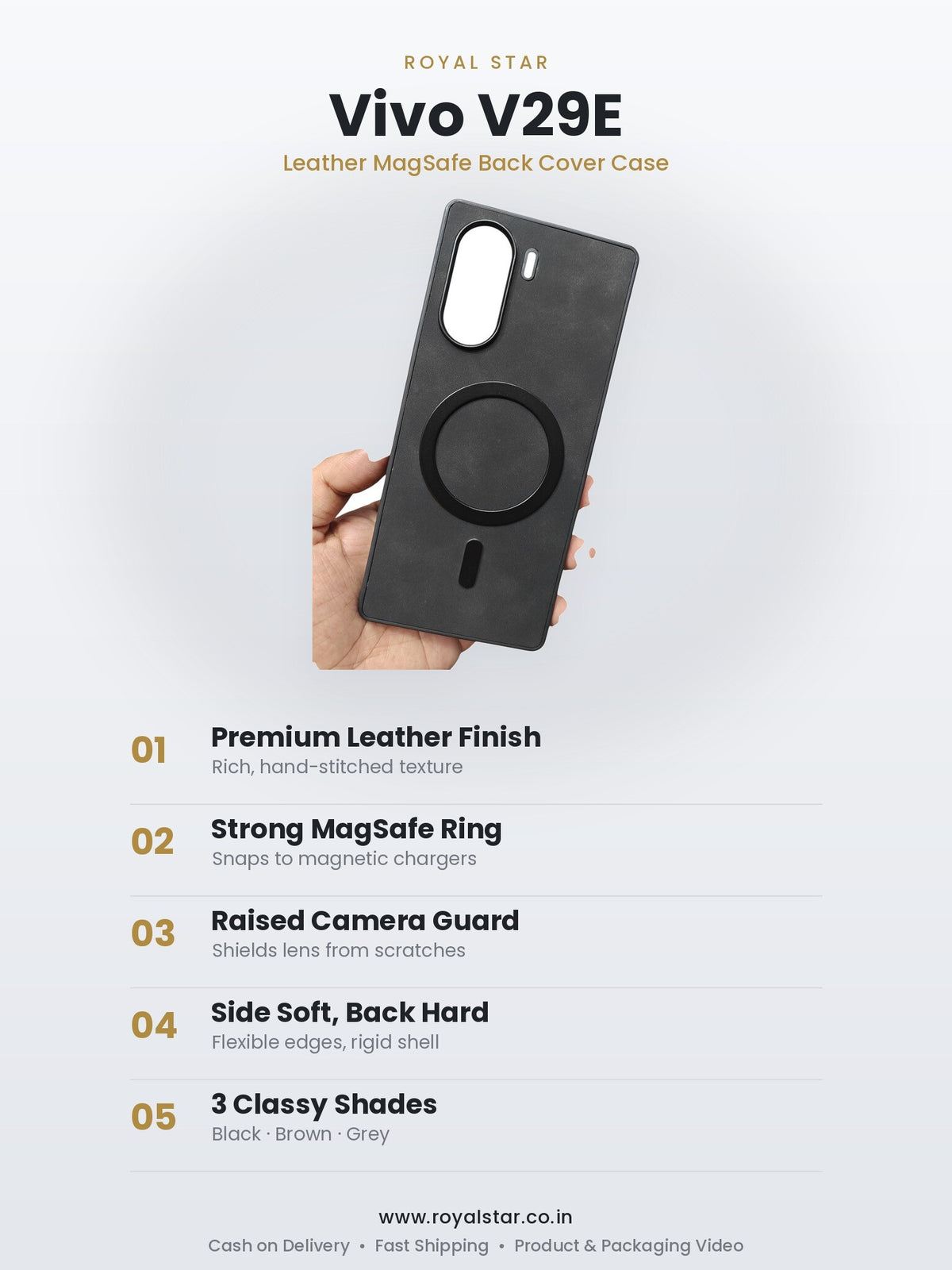 Vivo V29E Leather MagSafe Case features - Royal Star