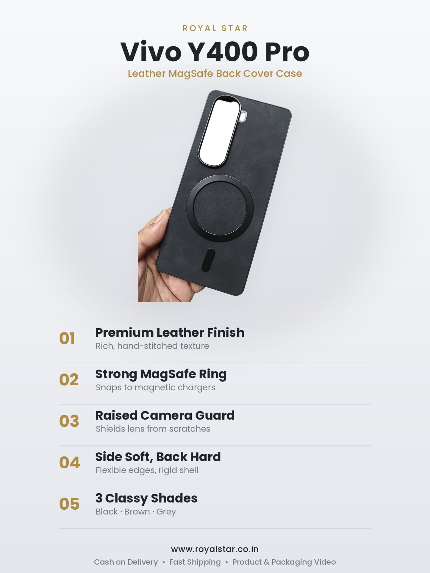 Vivo Y400 Pro Leather MagSafe Case features - Royal Star