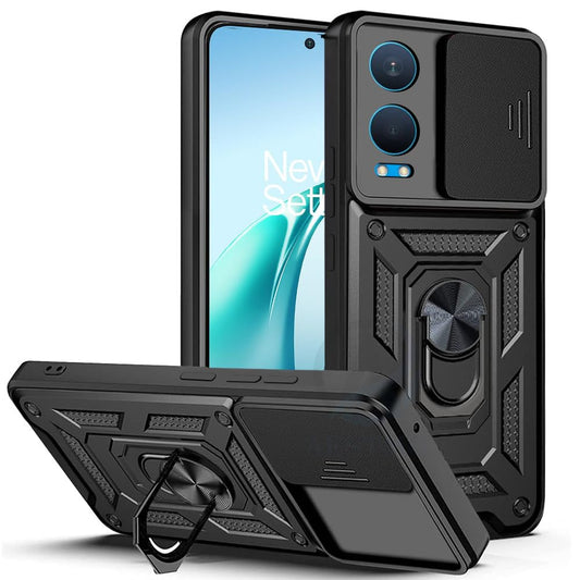 Premium Quality Tough Armor Sliding Camera Shield Cover & Ring Holder Stand Back Cover Case For OnePlus Ce4 Lite / CE 4 Lite