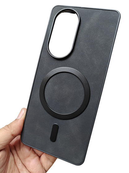 Oppo Reno 10 / Oppo Reno 10 Pro 5G Magsafe Premium Quality Leather ( Side Soft, Back Hard ) Back Cover Case