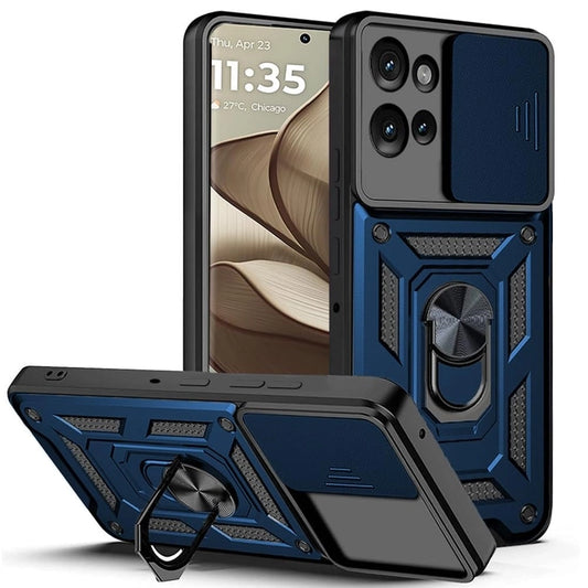 Premium Quality Tough Armor Sliding Camera Shield Cover & Ring Holder Stand Back Cover Case For Motorola Moto Edge 50