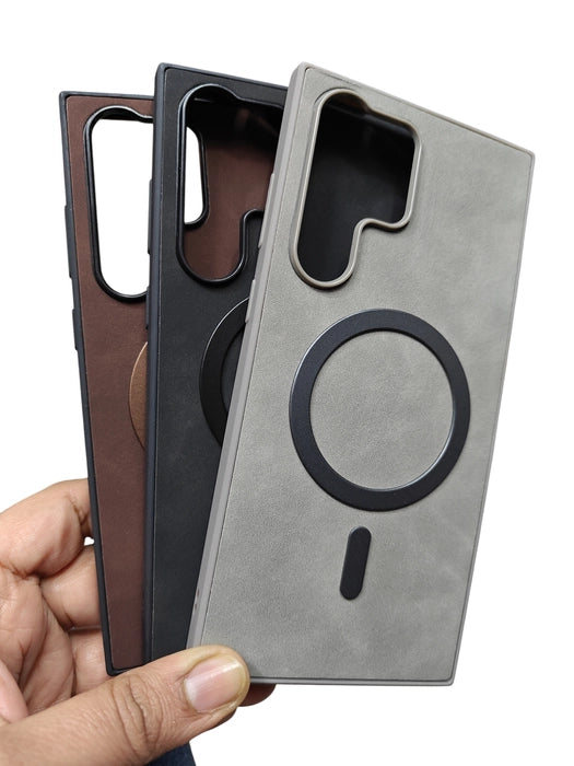 Samsung Galaxy S23 Ultra 5G Magsafe Premium Quality Leather ( Side Soft, Back Hard ) Back Cover Case