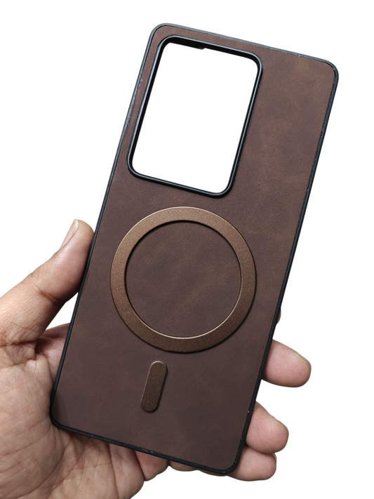 Vivo V27 & Vivo V27 Pro Magsafe Premium Quality Leather ( Side Soft, Back Hard ) Back Cover Case