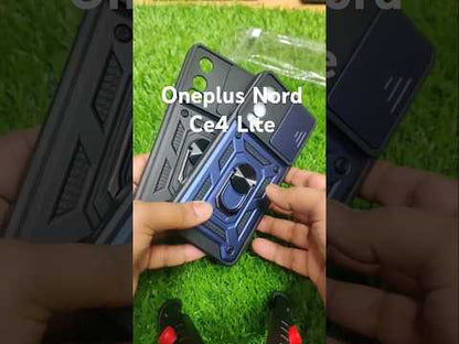 Premium Quality Tough Armor Sliding Camera Shield Cover & Ring Holder Stand Back Cover Case For OnePlus Ce4 Lite / CE 4 Lite