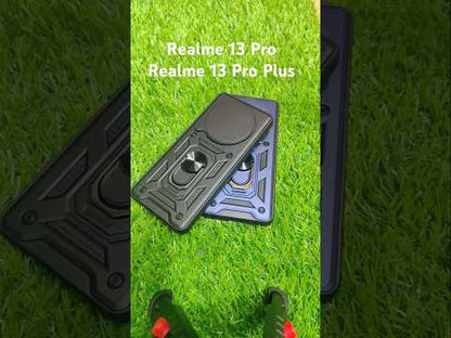 Realme 13 Pro / Realme 13 Pro Plus Premium Quality Tough Armor Sliding Camera Shield Cover & Ring Holder Stand Back Cover Case