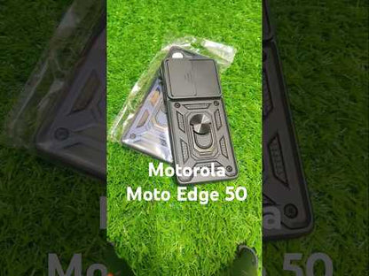 Premium Quality Tough Armor Sliding Camera Shield Cover & Ring Holder Stand Back Cover Case For Motorola Moto Edge 50