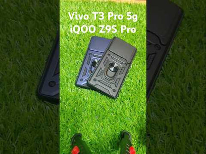 Premium Quality Tough Armor Sliding Camera Shield Cover & Ring Holder Stand Back Cover Case For Vivo T3 Pro & iQOO Z9S Pro 5G