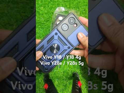 Premium Quality Tough Armor Sliding Camera Shield Cover & Ring Holder Stand Back Cover Case For Vivo Y18 / Y18e / Y03 / Y28e 5g / Y28s 5G