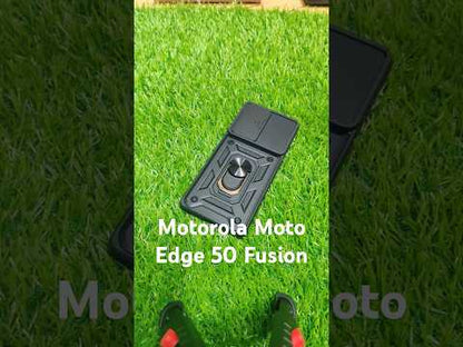 Premium Quality Tough Armor Sliding Camera Shield Cover & Ring Holder Stand Back Cover Case For Motorola Moto Edge 50 Fusion