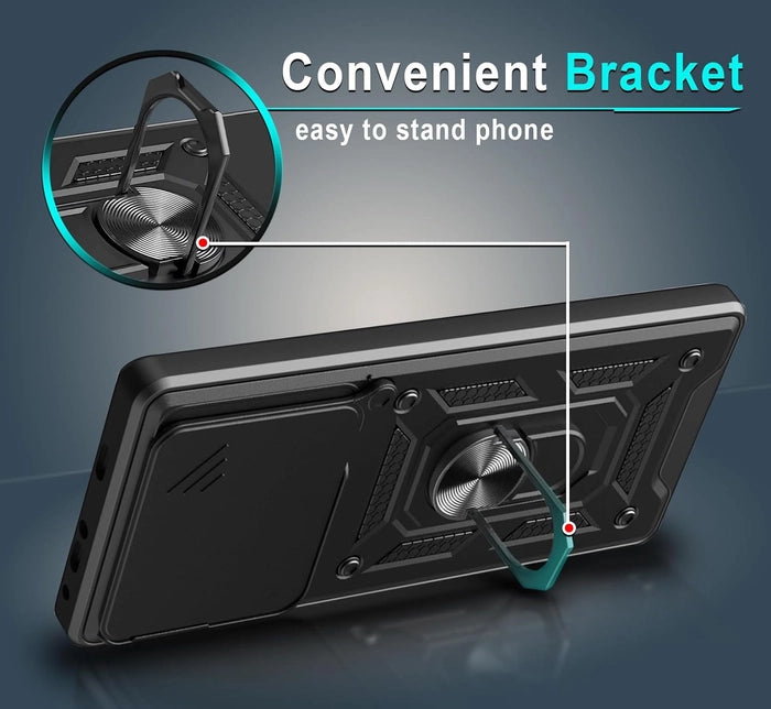 Premium Quality Tough Armor Sliding Camera Shield Cover & Ring Holder Stand Back Cover Case For Vivo T3 Pro & iQOO Z9S Pro 5G - Royal Star